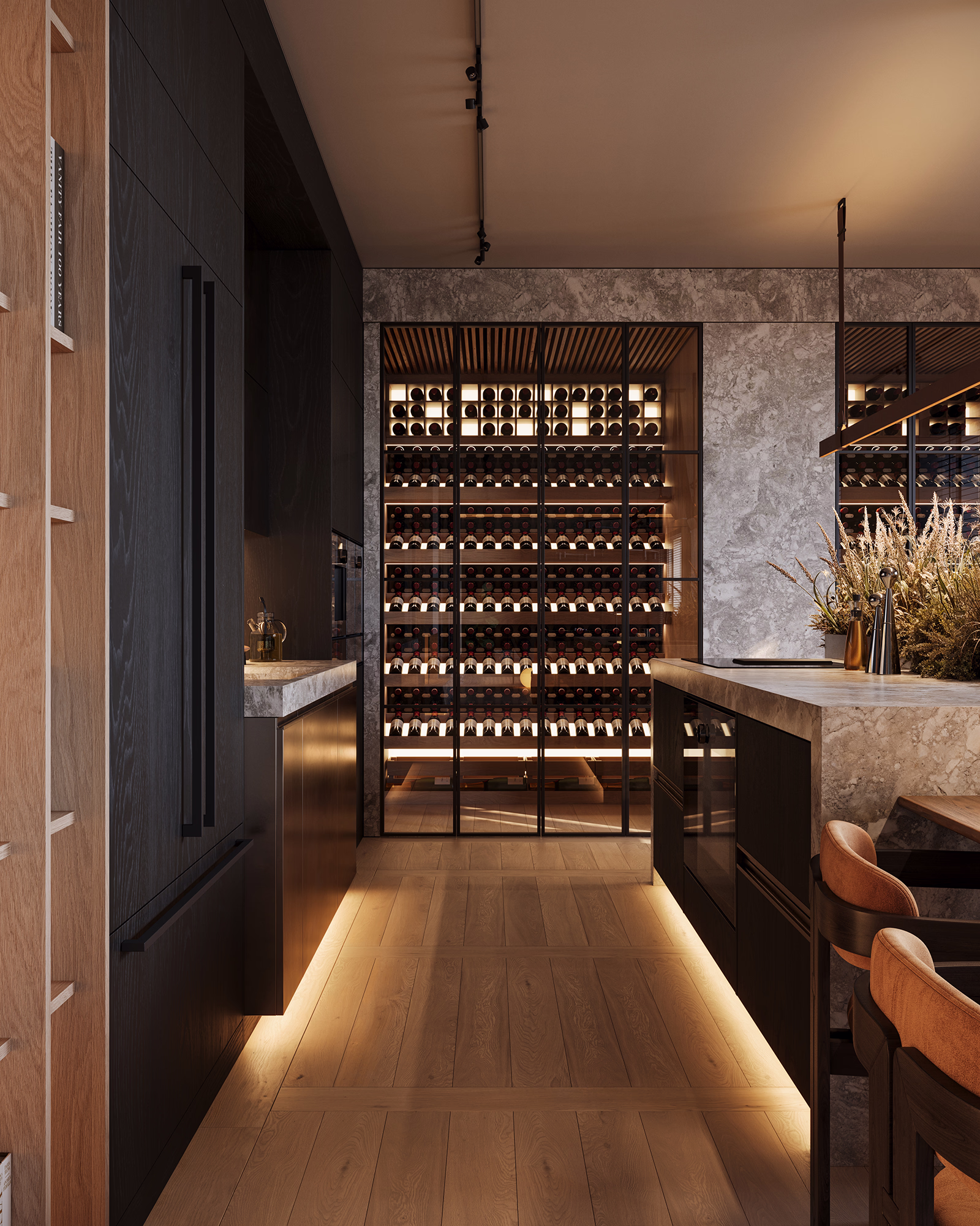 Hoft living room 3D render, view 3