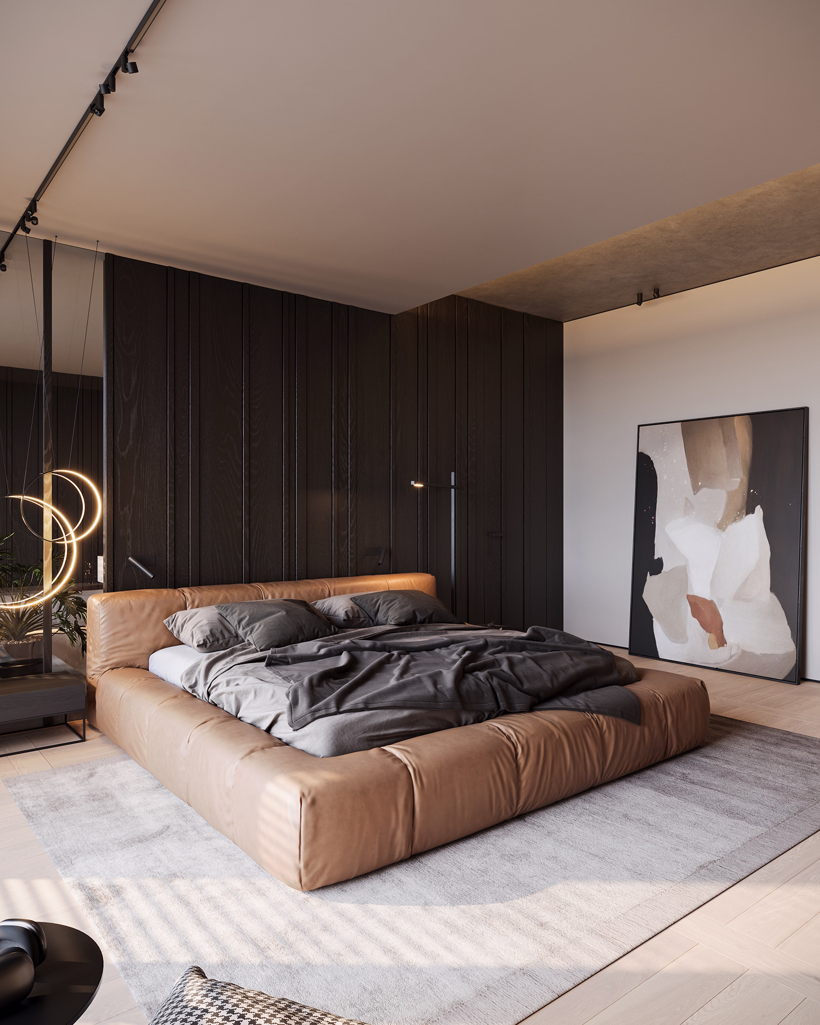 Hoft master bedroom 3D render, view 3