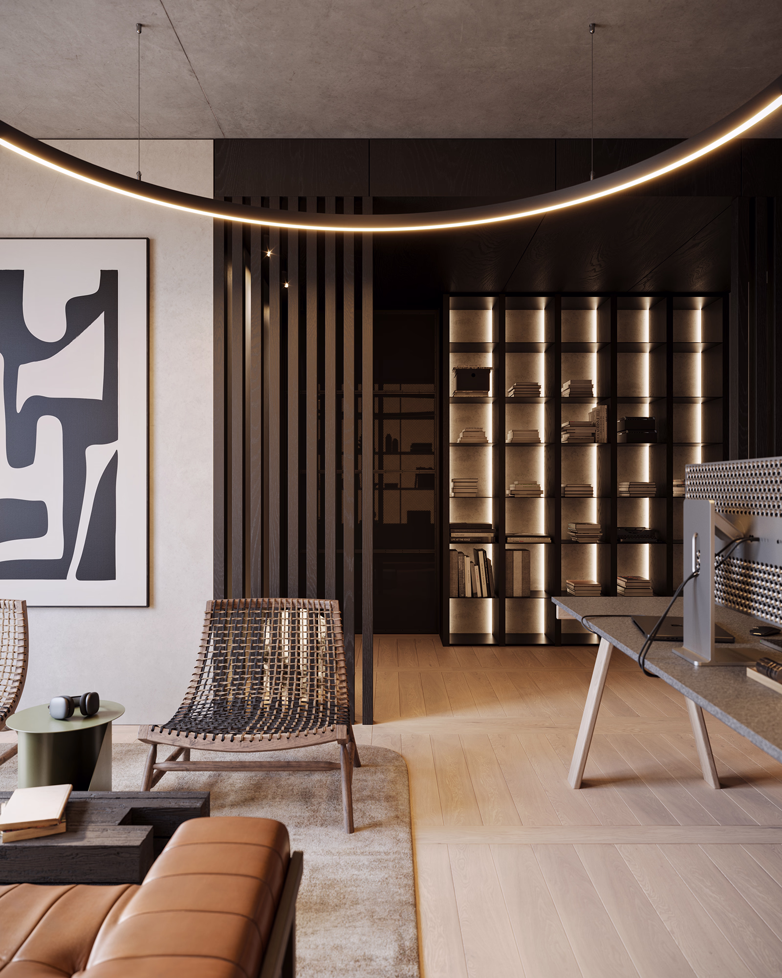 Home office 3D render, view 2