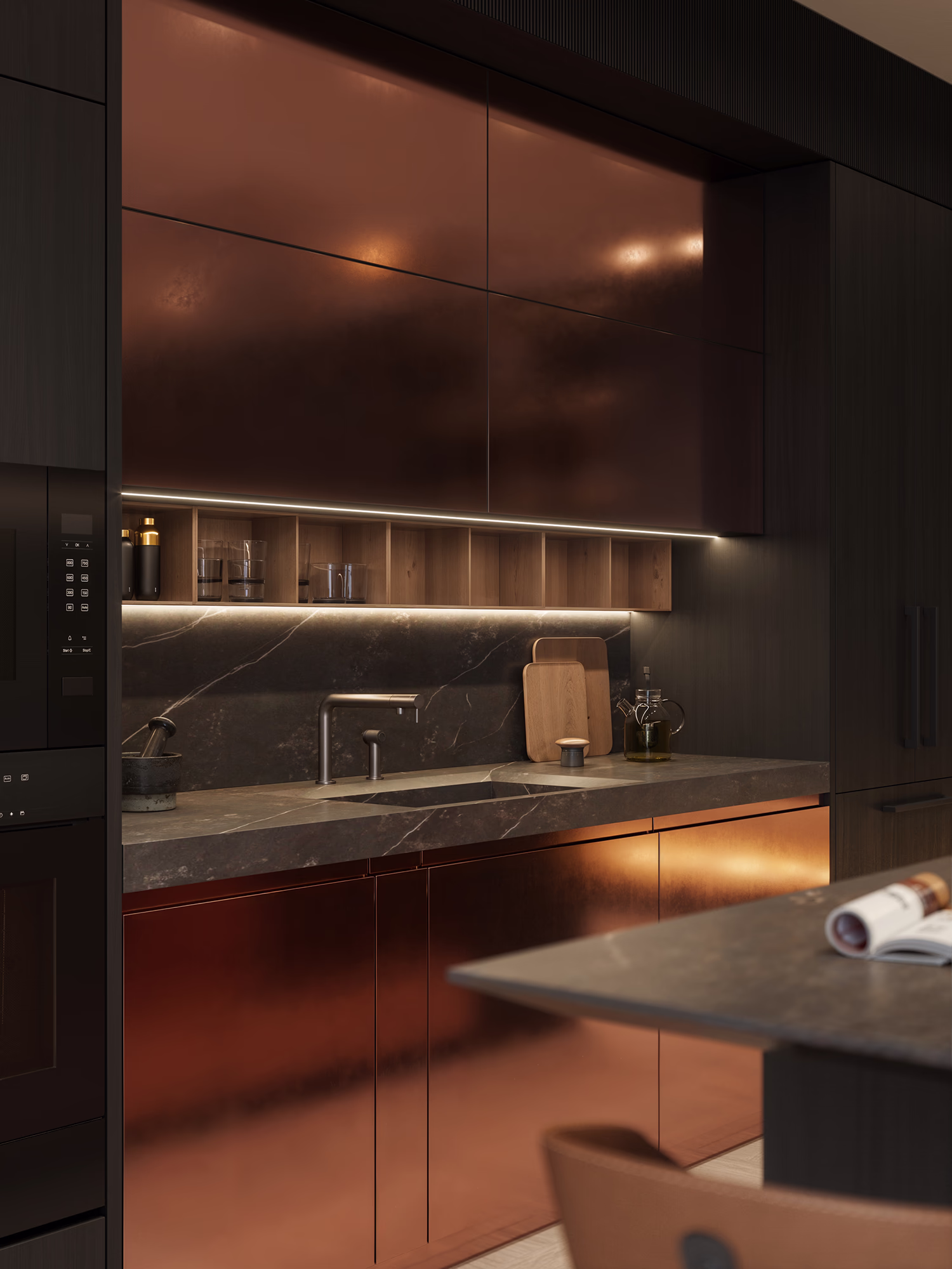 Loft & Rosegold living room 3D render, view 4