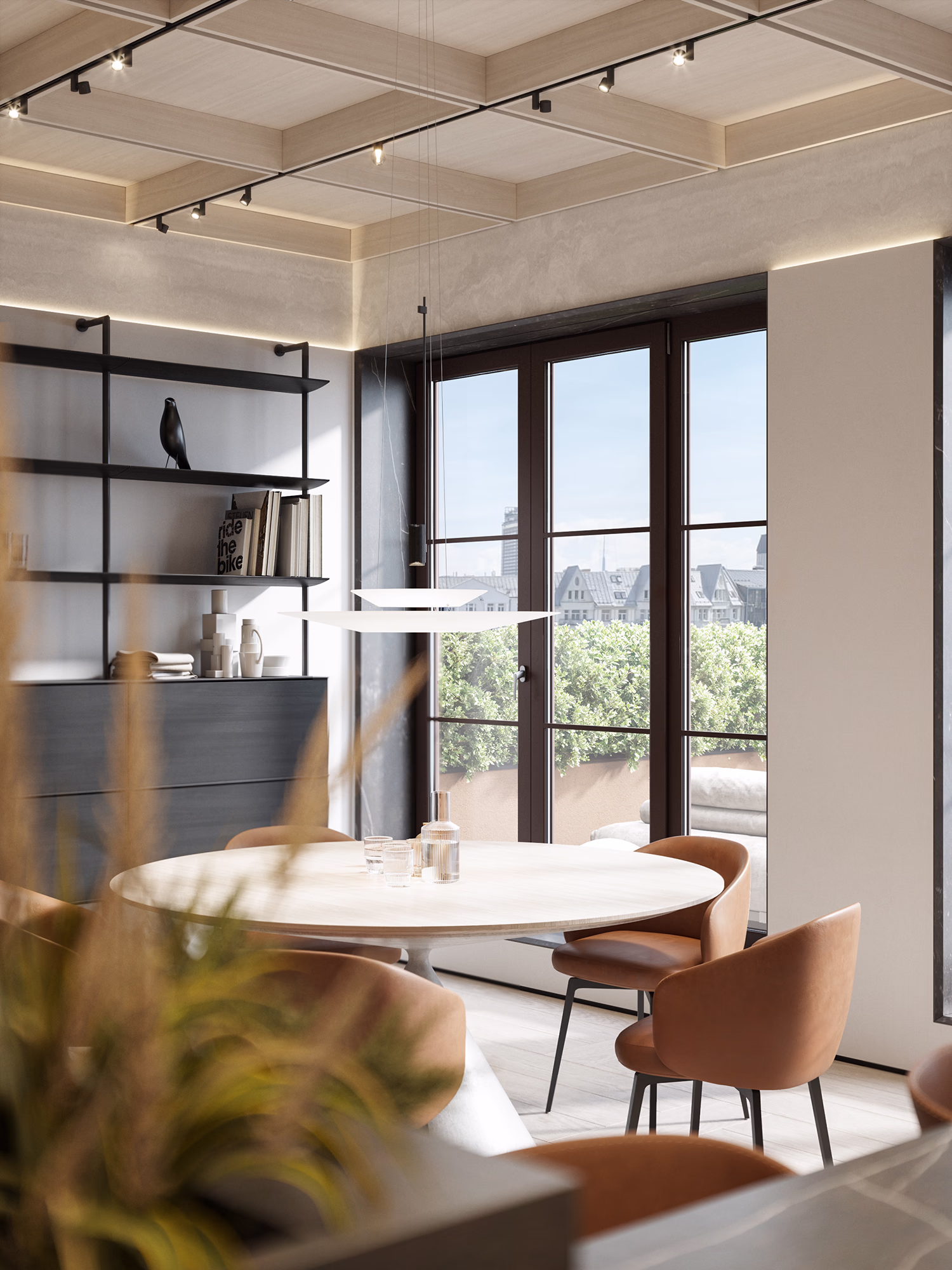 Loft & Rosegold living room 3D render, view 5